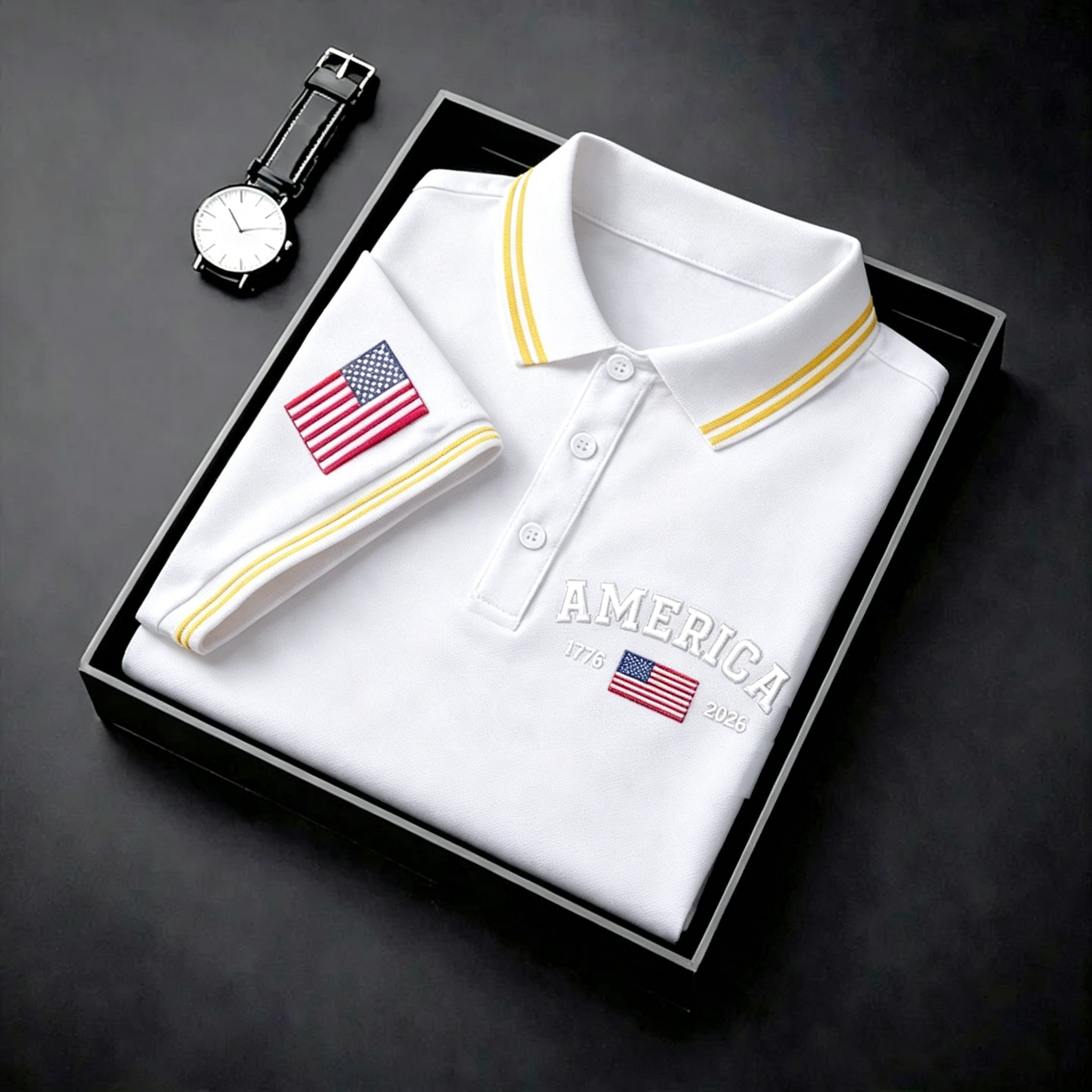 Men's USA Flag Golf Club Embroidered Polo Shirt - Patriotic Performance