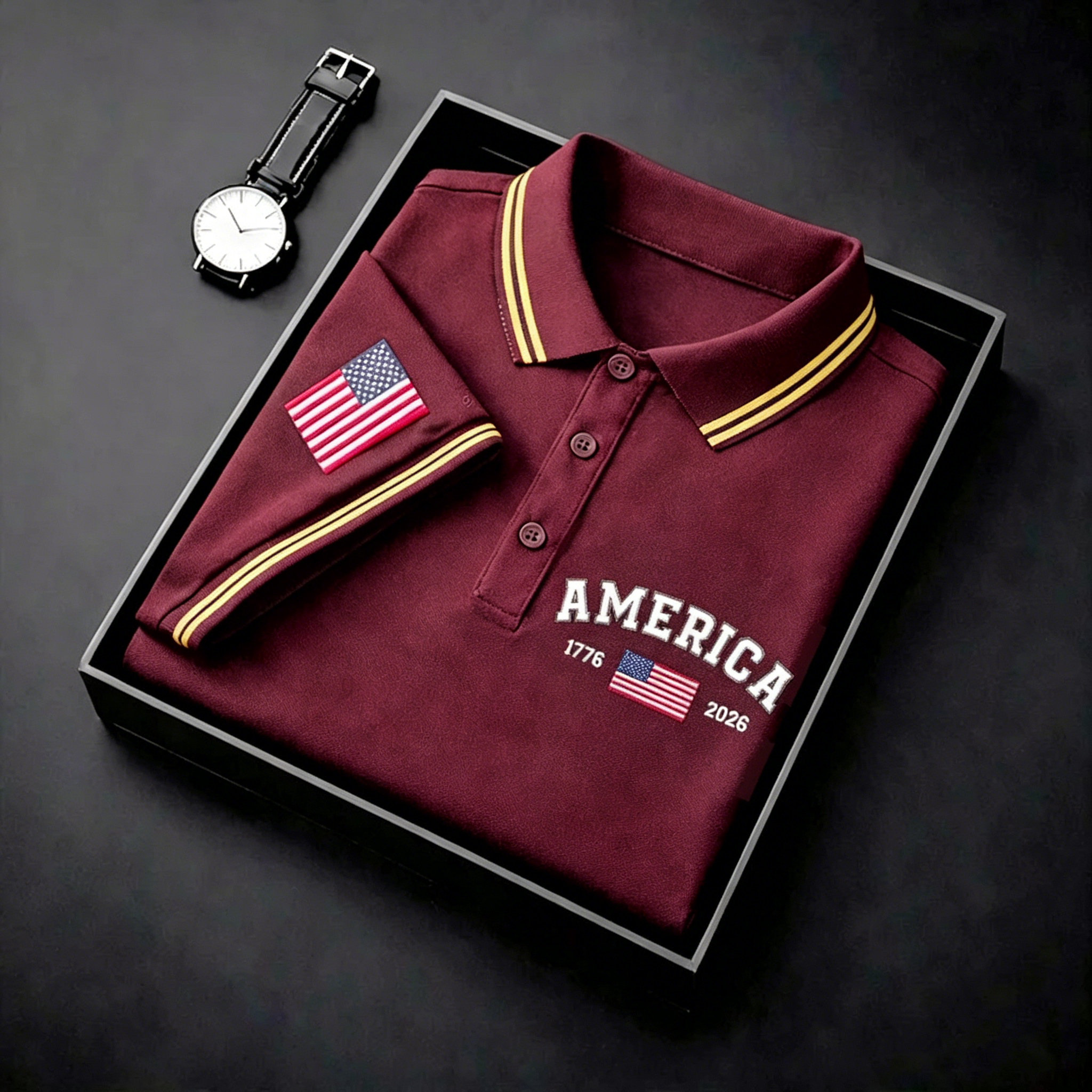Men's USA Flag Golf Club Embroidered Polo Shirt - Patriotic Performance