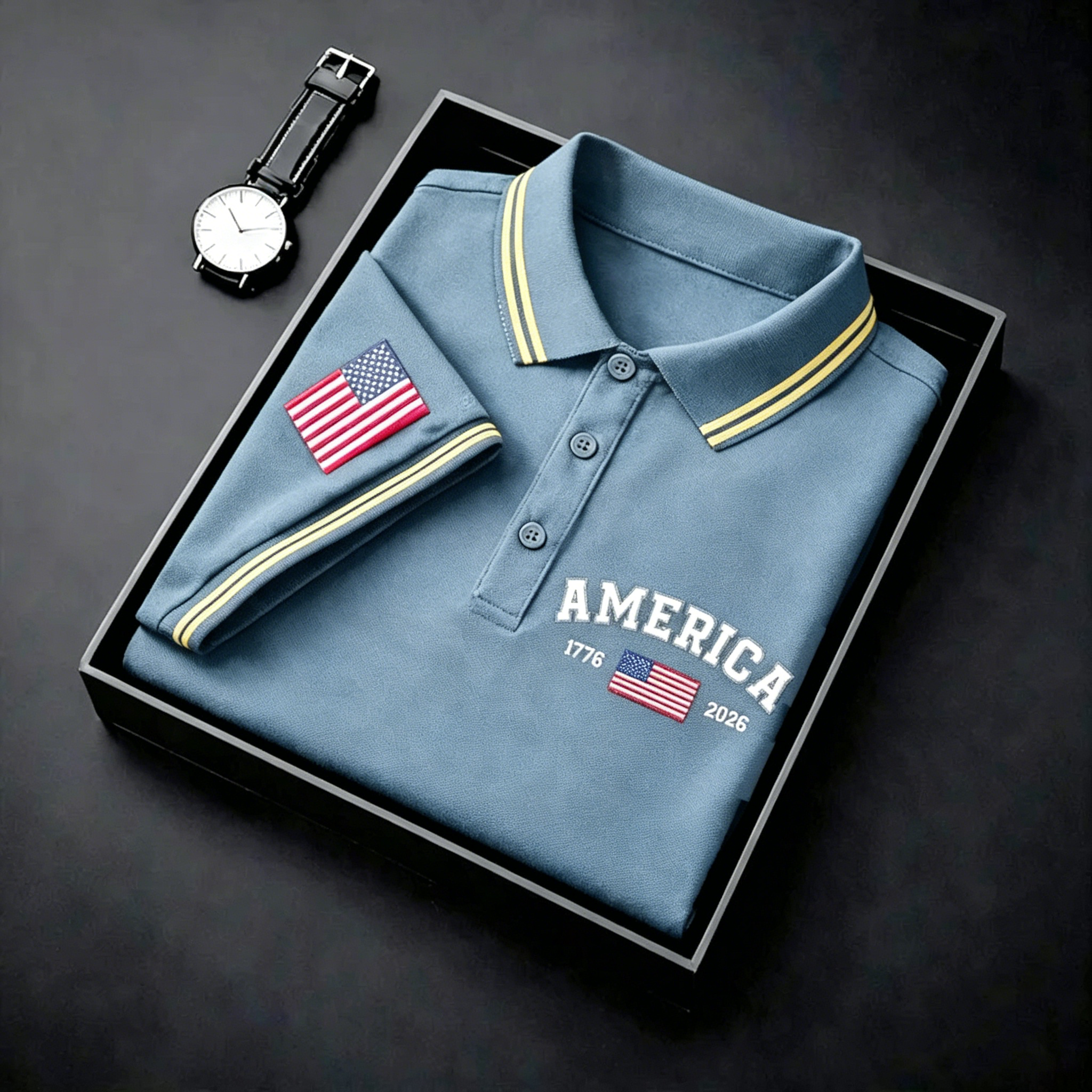 Men's USA Flag Golf Club Embroidered Polo Shirt - Patriotic Performance