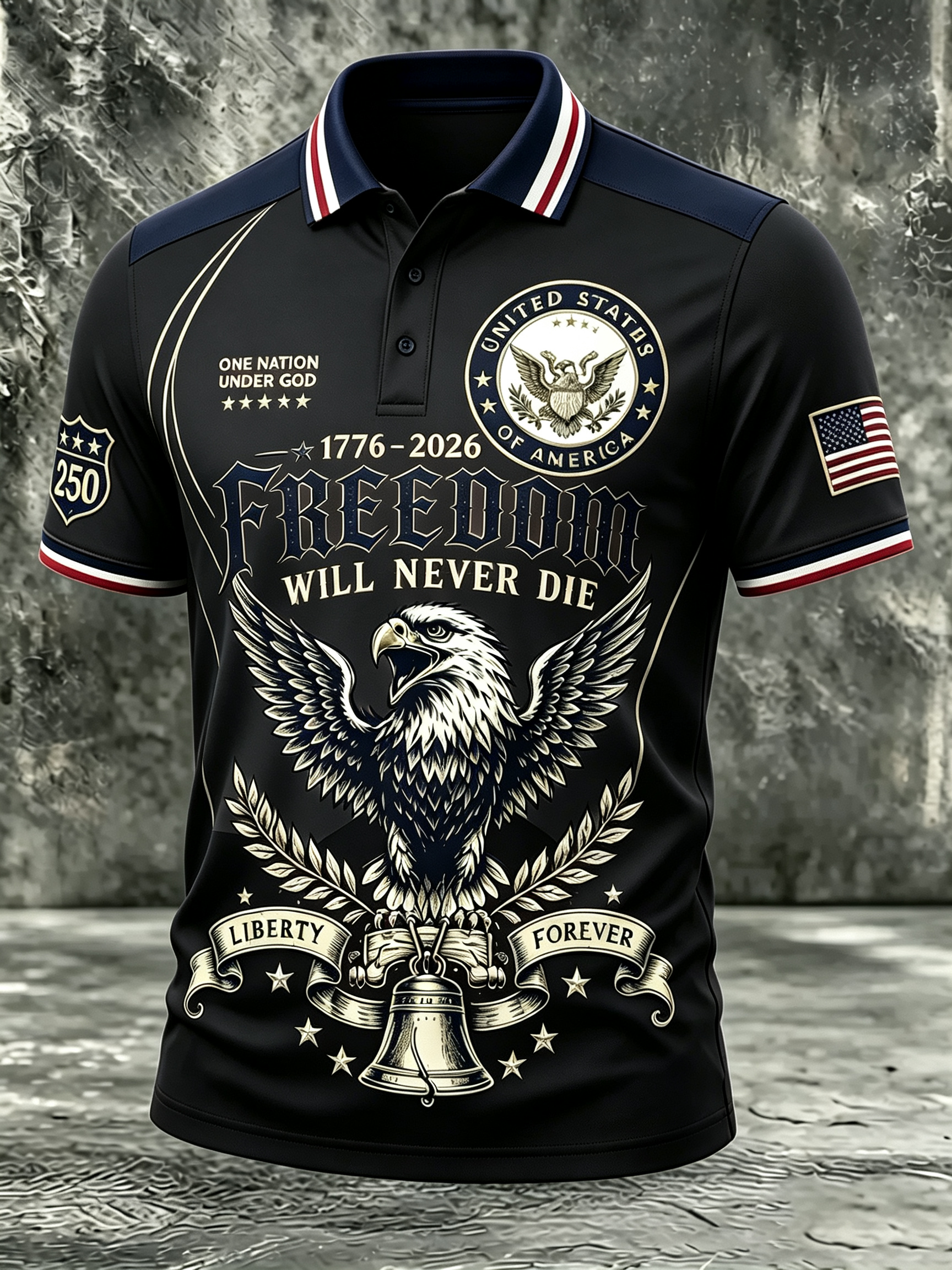 Freedom Eagle Liberty Bell Seal Color Block Men Golf Polo