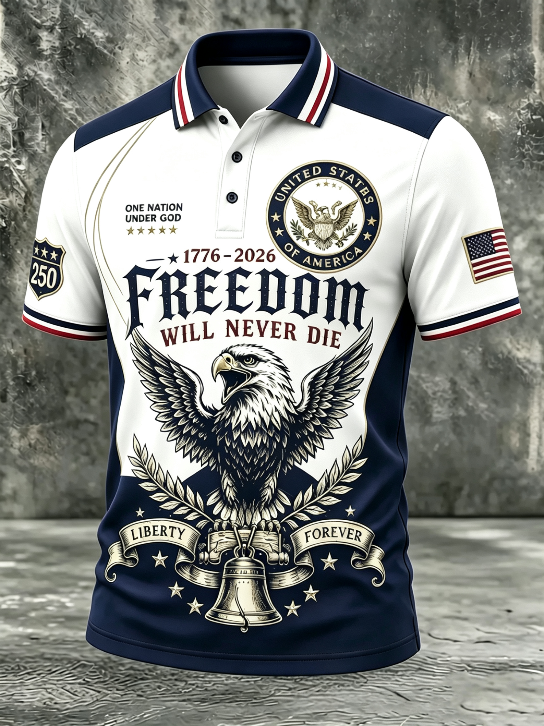 Freedom Eagle Liberty Bell Seal Color Block Men Golf Polo