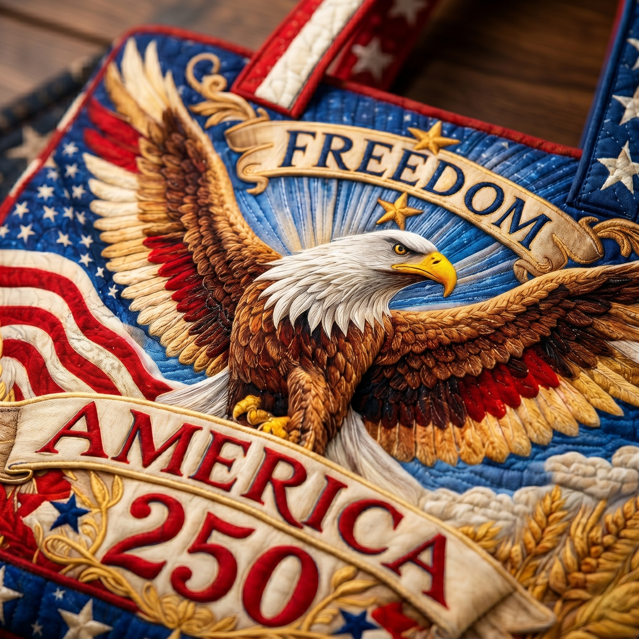 Spread Wings Eagle Freedom Banner Wheat Quilted Patriotic Tote Bag