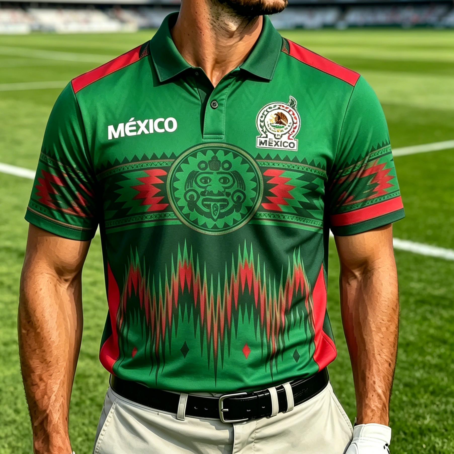 Men's Mexico National Team Aztec Tribal Short & Long Sleeve Patriotic Polo Shirt