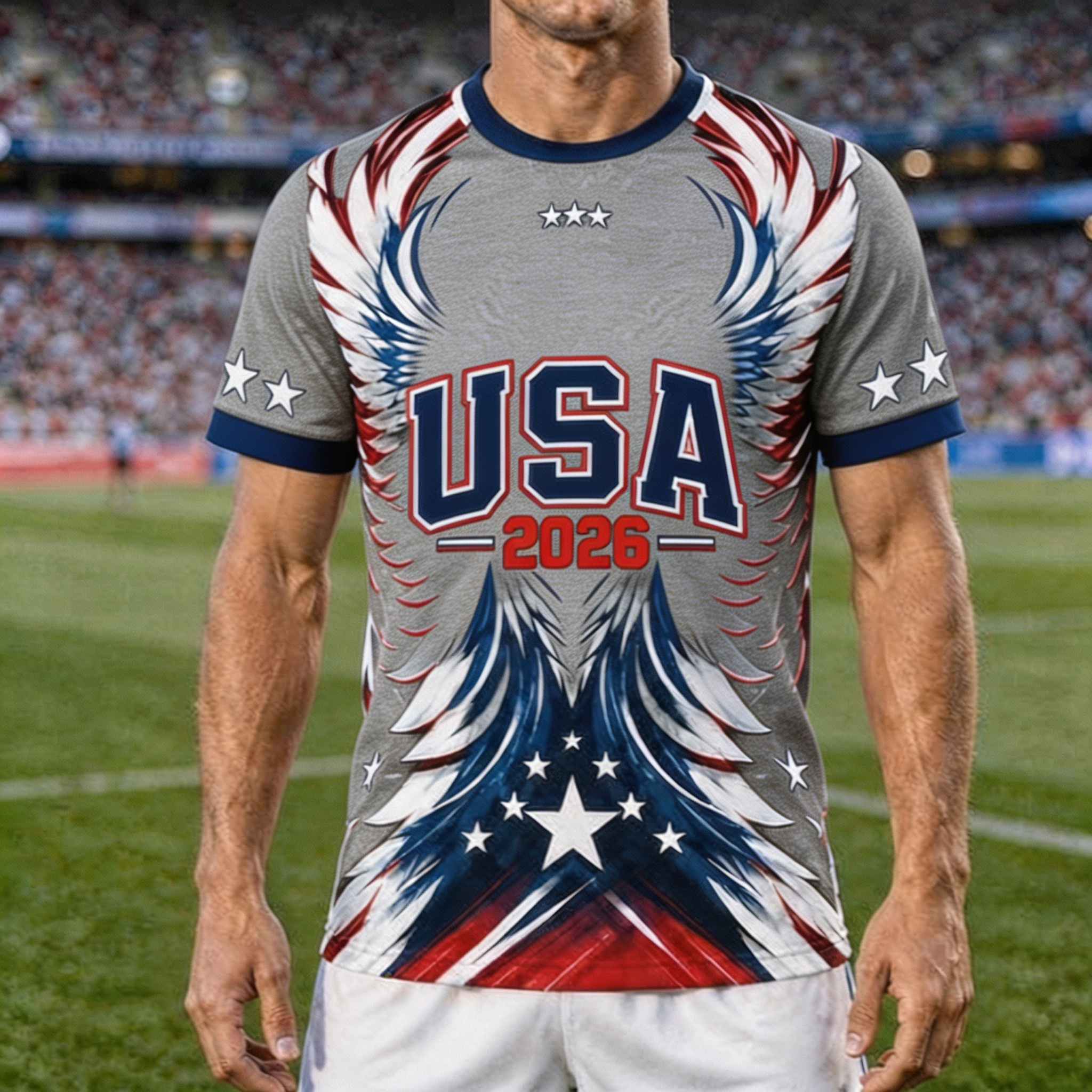 USA Eagle Star Wing Full Print Athletic Crew Neck Soccer Jersey for Men