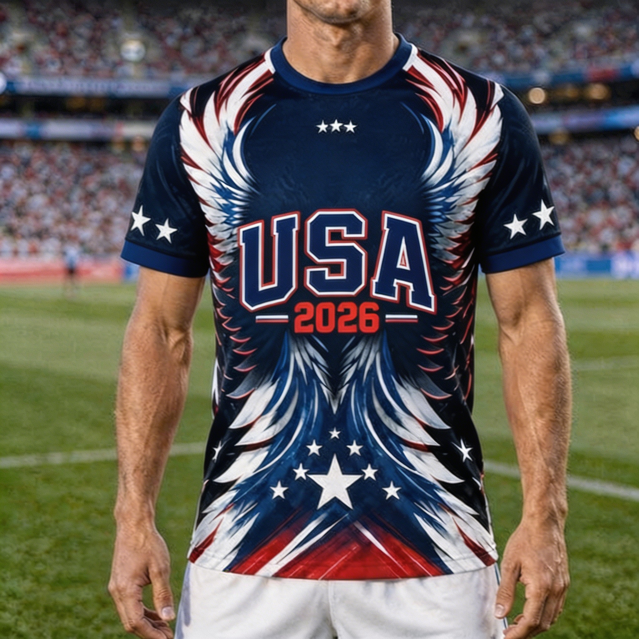 USA Eagle Star Wing Full Print Athletic Crew Neck Soccer Jersey for Men