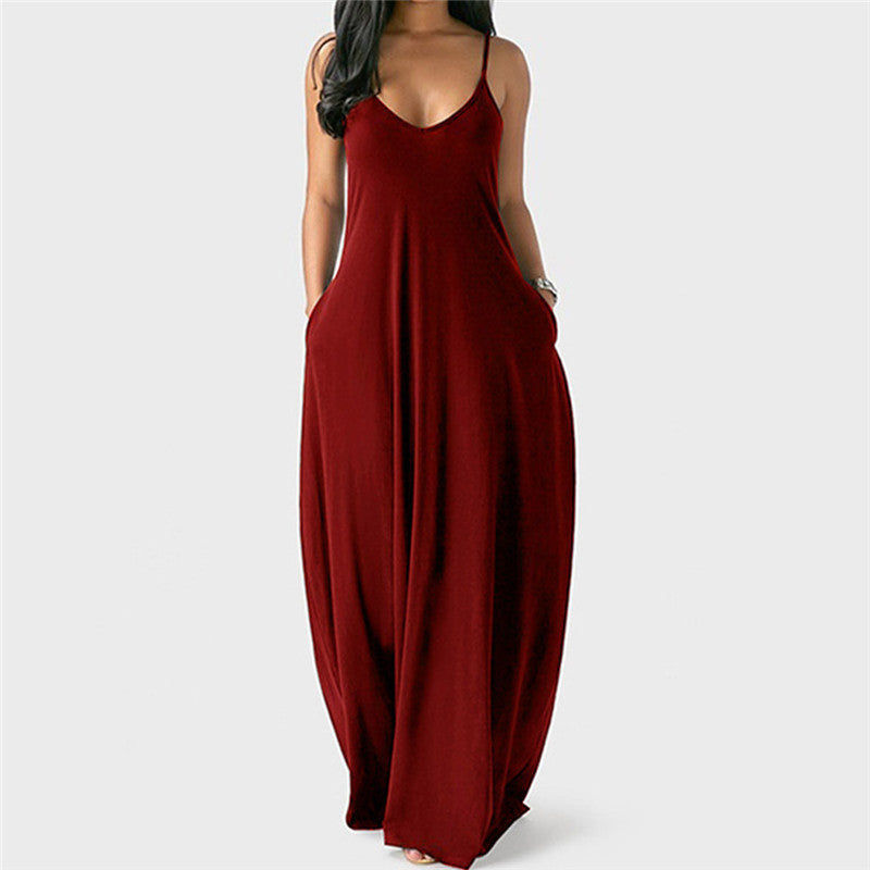 (S-5XL) Sturdy strappy dress with slanted pockets