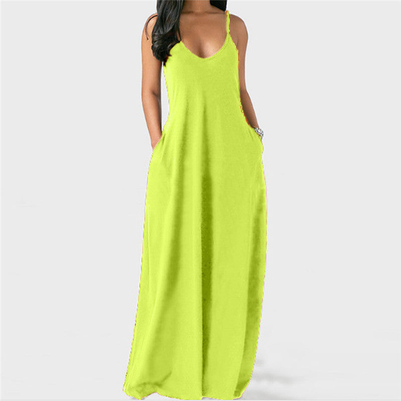 (S-5XL) Sturdy strappy dress with slanted pockets