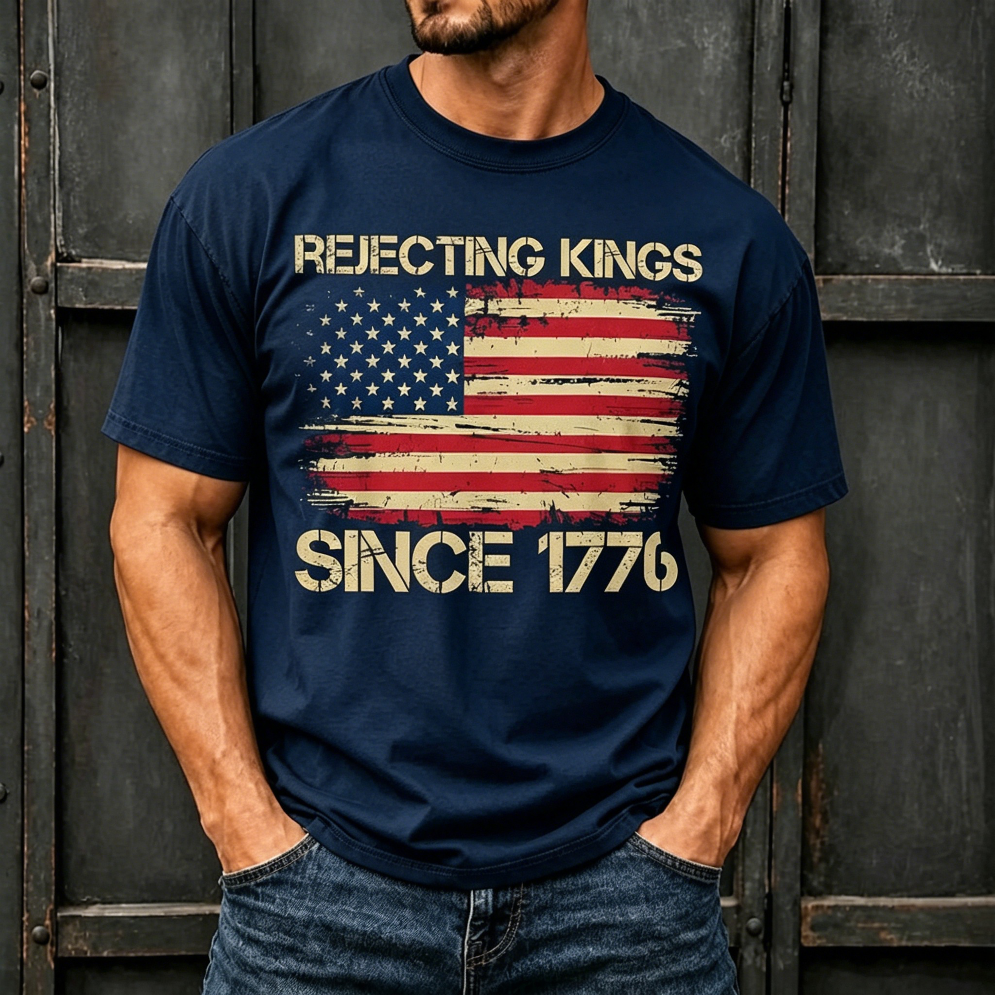 Vintage Since 1776 American Flag Print Crew Neck Oversized Men Casual Short Sleeve T-Shirt