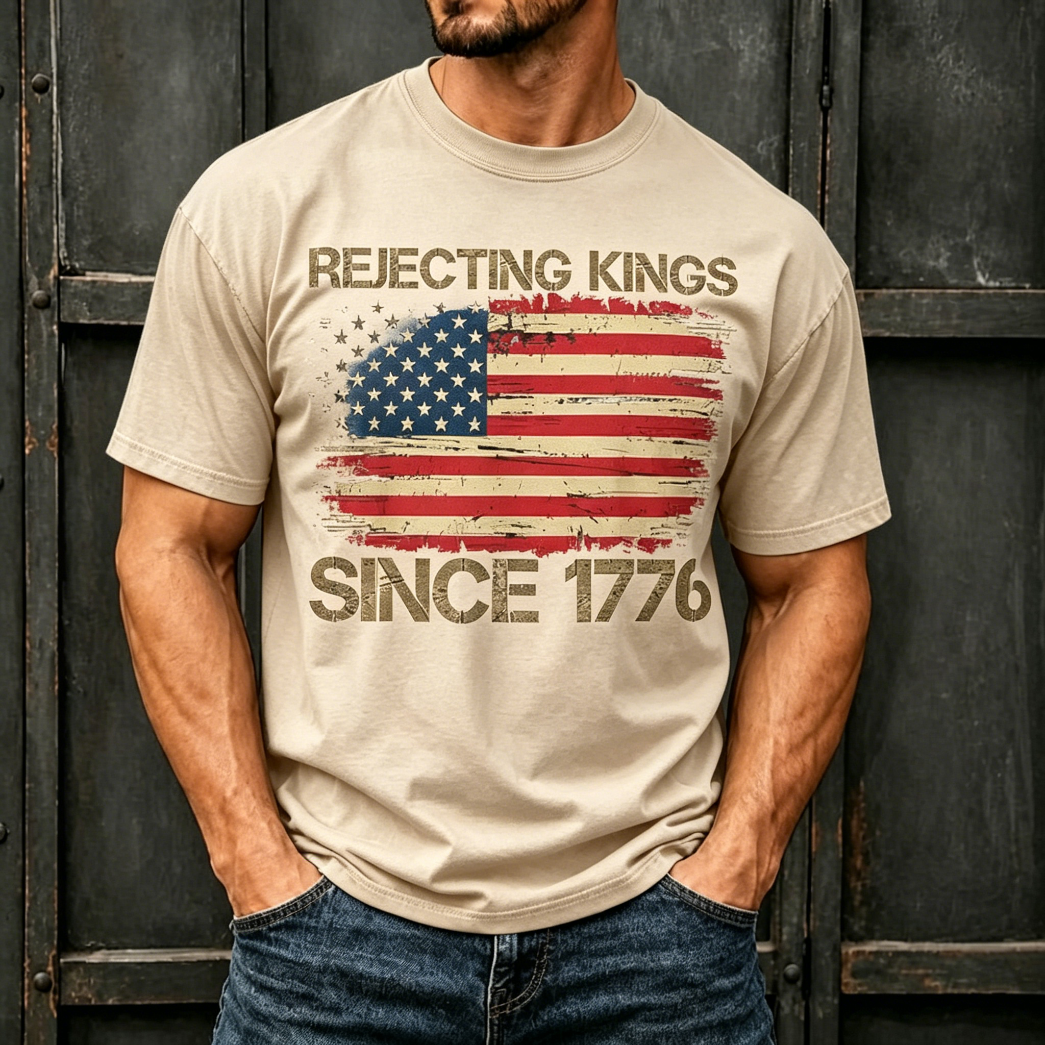 Vintage Since 1776 American Flag Print Crew Neck Oversized Men Casual Short Sleeve T-Shirt