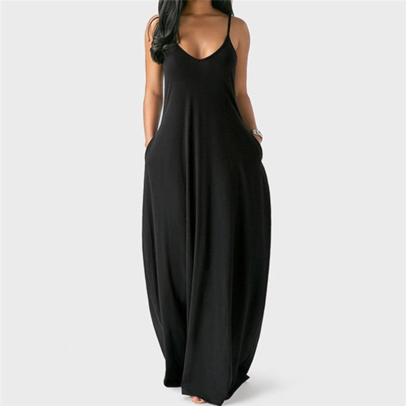 (S-5XL) Sturdy strappy dress with slanted pockets