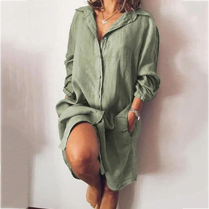 (S-5XL) Comfortable long-sleeved Cottagecore shirt dress with lapels