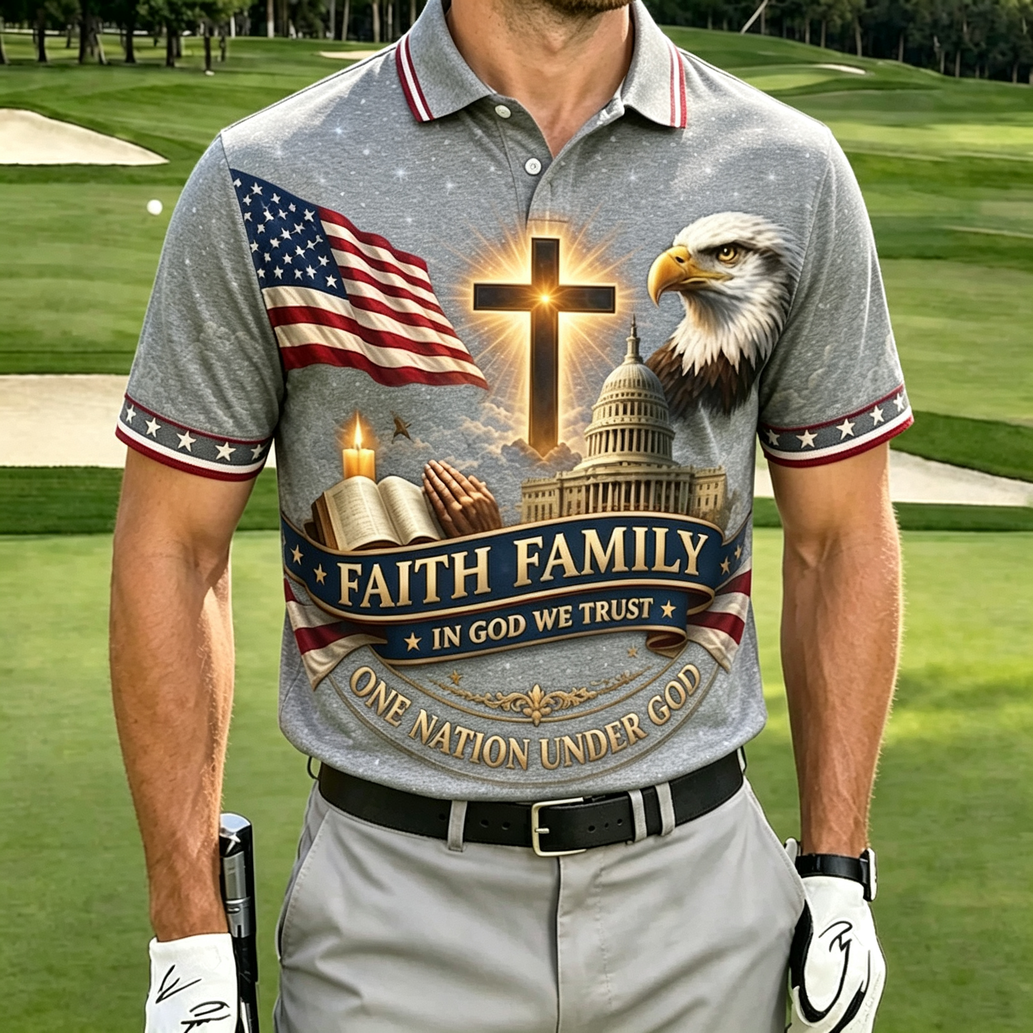 Christian Eagle Capitol Cross Red Men Athletic Golf Polo