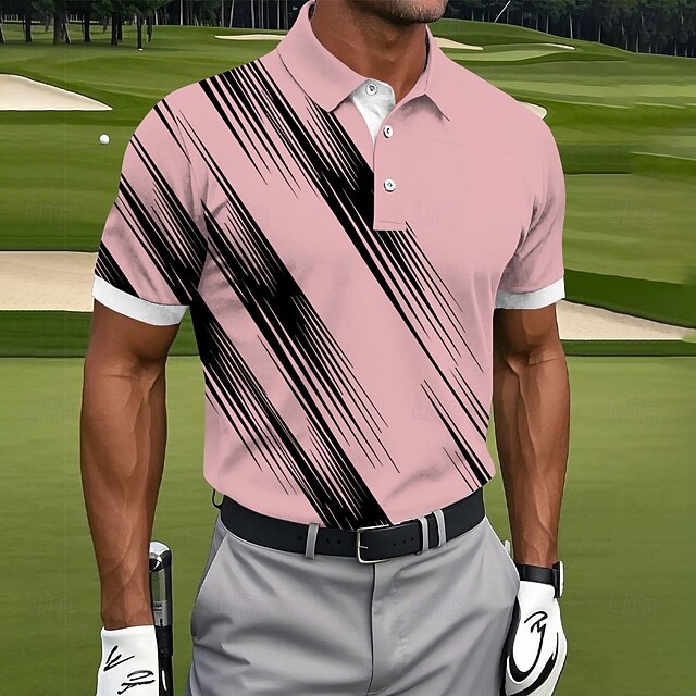 Diagonal Streak Line Print Collar Golf Polo Shirt for Men