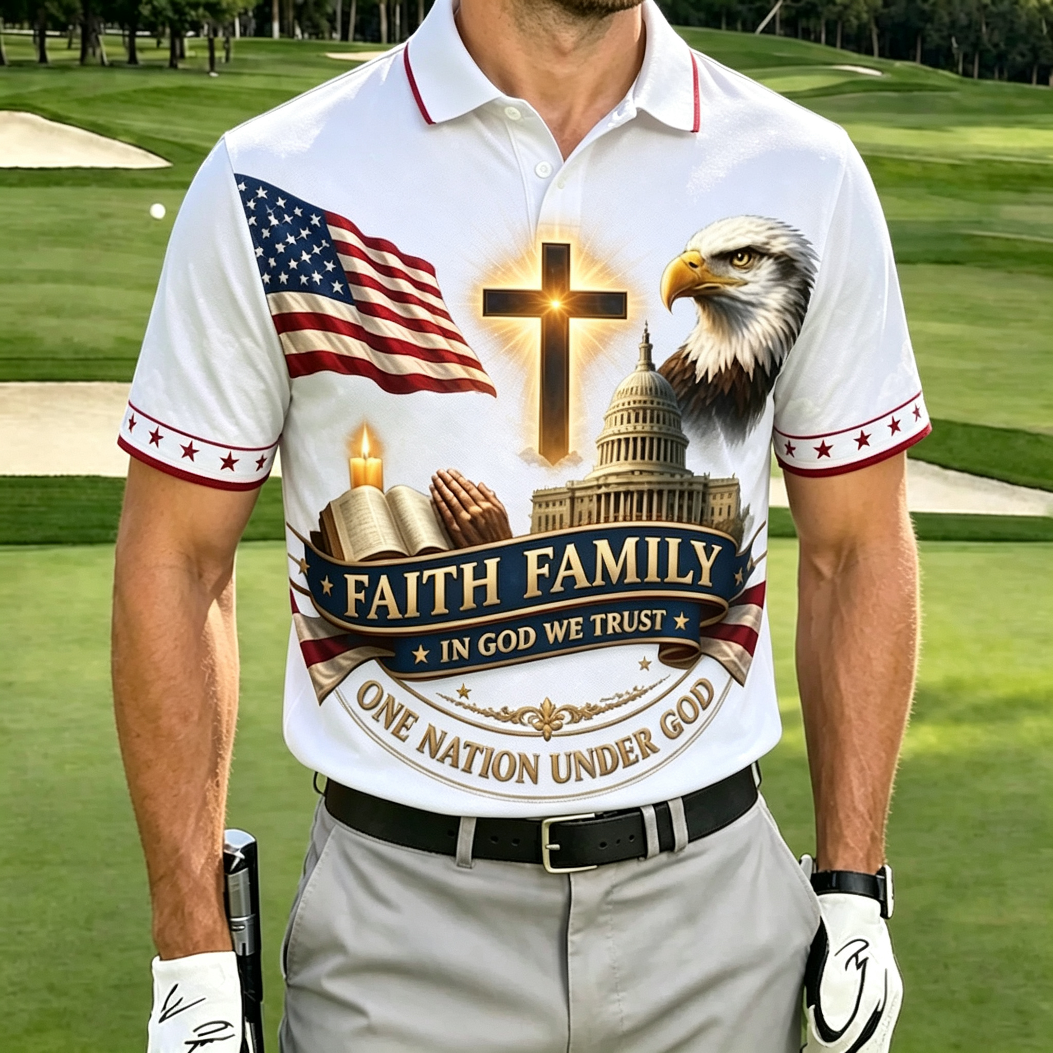 Christian Eagle Capitol Cross Red Men Athletic Golf Polo