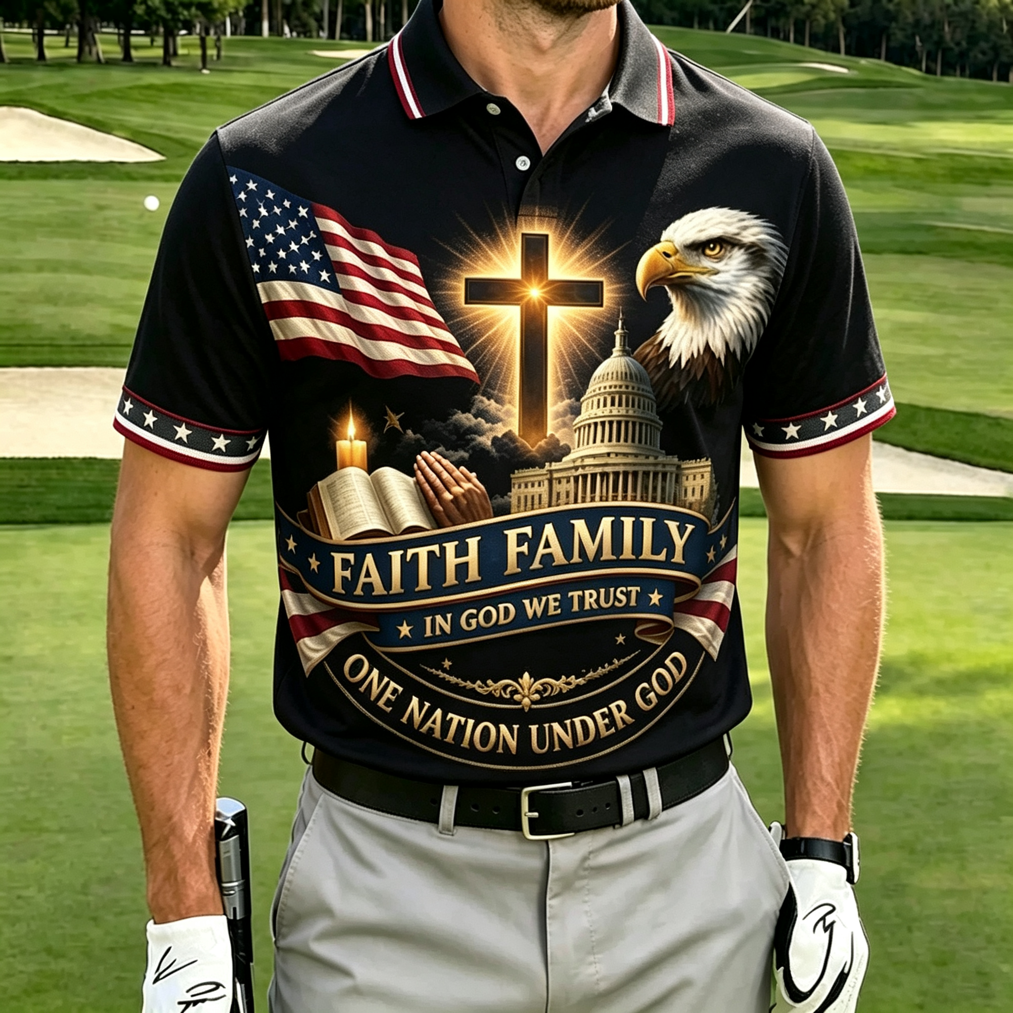 Christian Eagle Capitol Cross Red Men Athletic Golf Polo