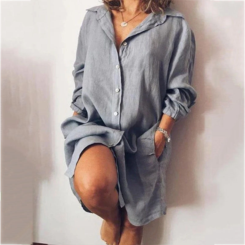 (S-5XL) Comfortable long-sleeved Cottagecore shirt dress with lapels