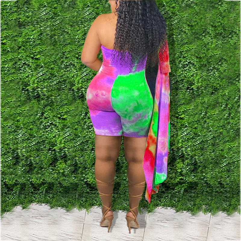 (L-5XL) Cotton tie-dye jumpsuit + long-sleeved cardigan