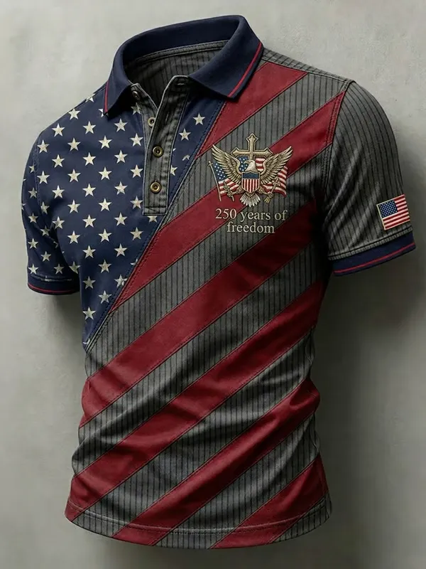 Vintage Eagle USA Flag Multi Pattern Patriotic Men Golf Polo