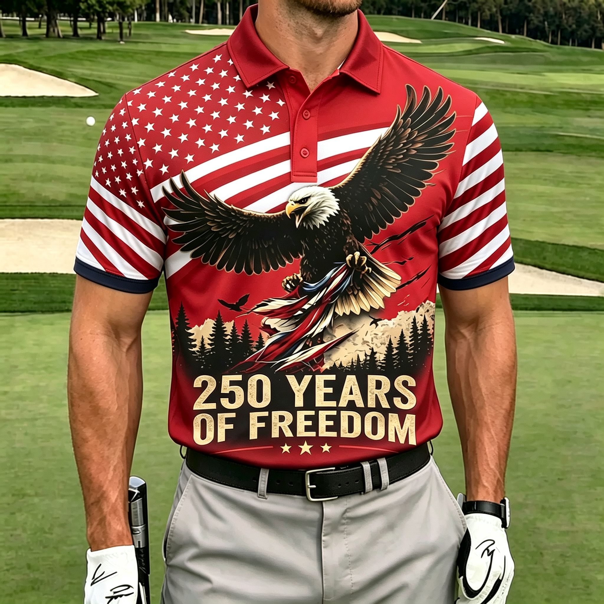 Flying Bald Eagle American Flag Patriotic Golf Polo For Men