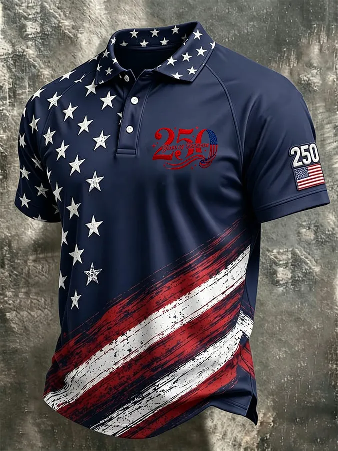 Vintage Eagle USA Flag Multi Pattern Patriotic Men Golf Polo
