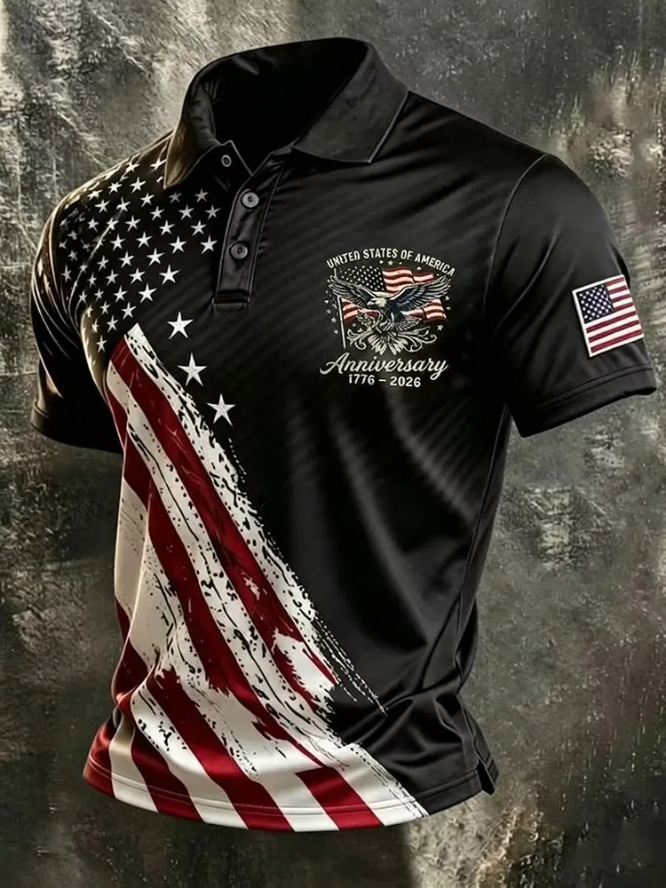 Vintage Eagle USA Flag Multi Pattern Patriotic Men Golf Polo