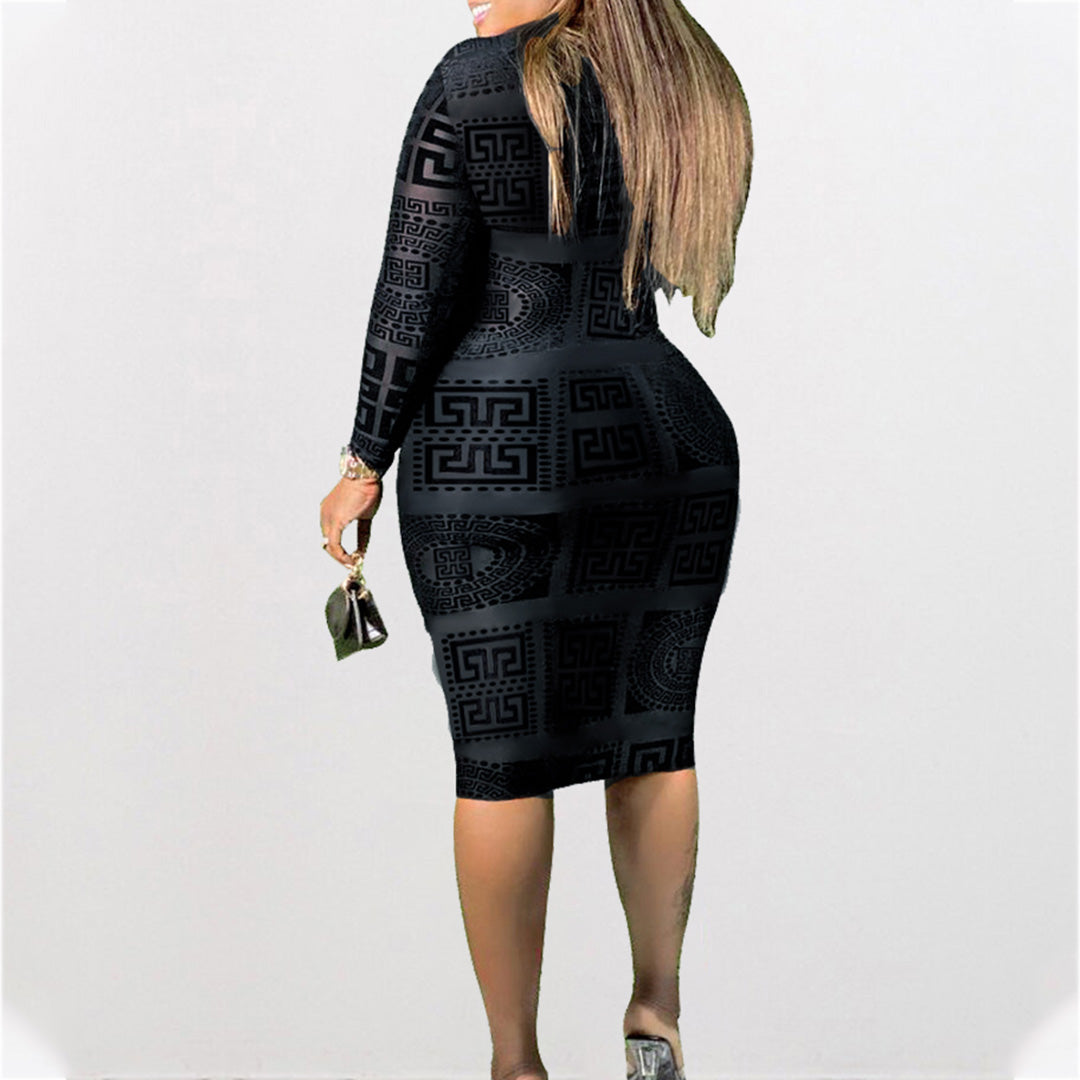 (S-5XL) Black short dress with print for plus sizes