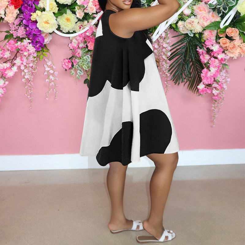 (S-5XL) Casual Patchwork Basic O Neck Sleeveless A-Line Dresses