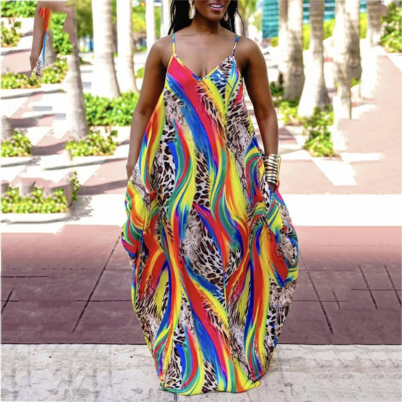 (L-4XL) Rainbow color Sexy backless dress with a V-neckline and strapless