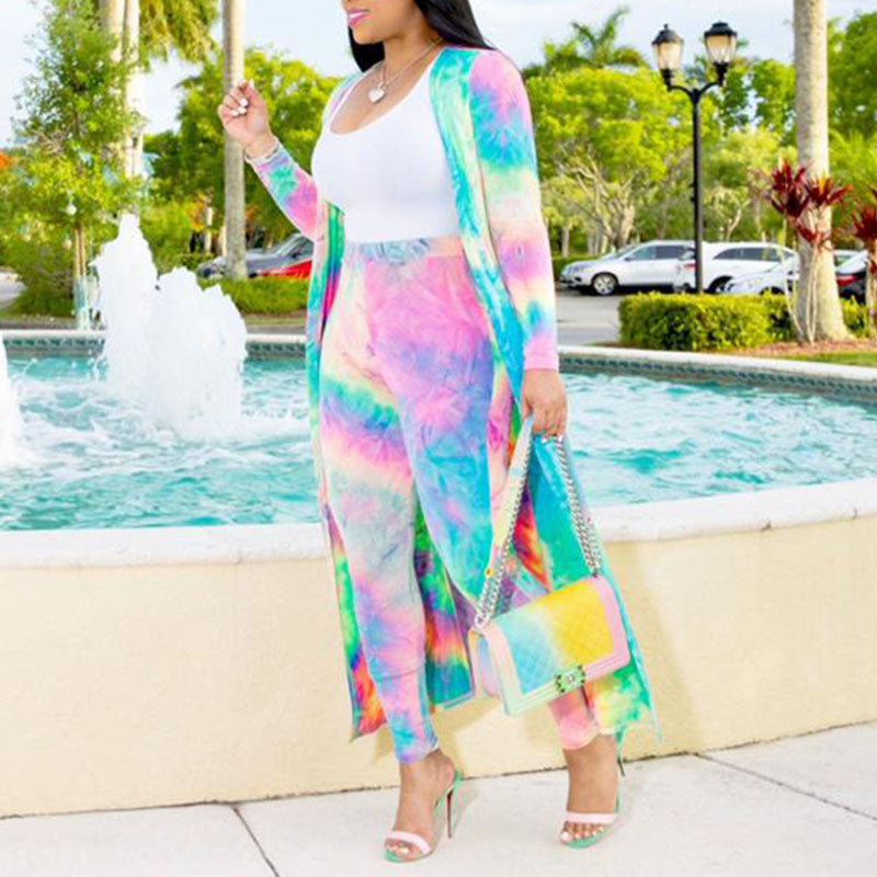 (S-4XL) Two-piece jacket and long-sleeved leggings in tie-dye colors