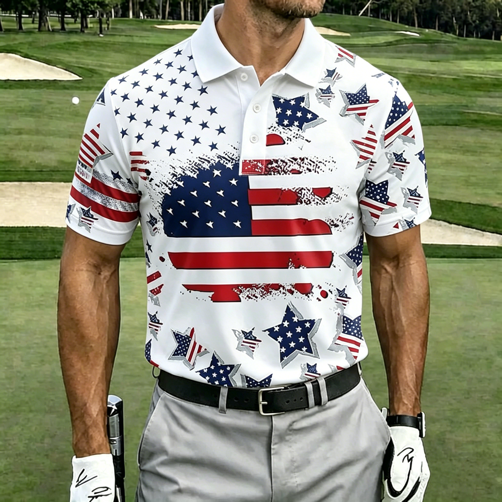 USA 250th Anniversary Print Men's Golf Polo Shirt