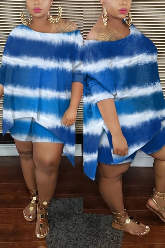 (S-5XL) Fashion slanted shoulder irregular suit with print