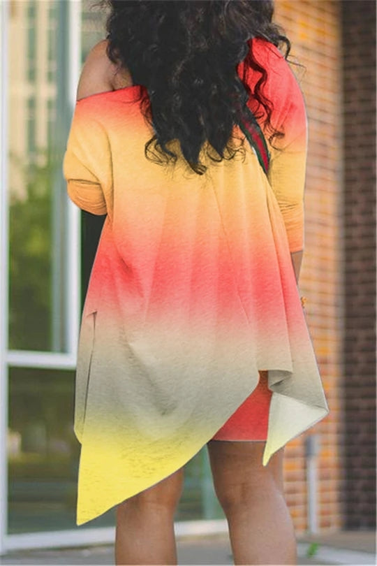 (S-5XL) Fashion slanted shoulder irregular suit with print