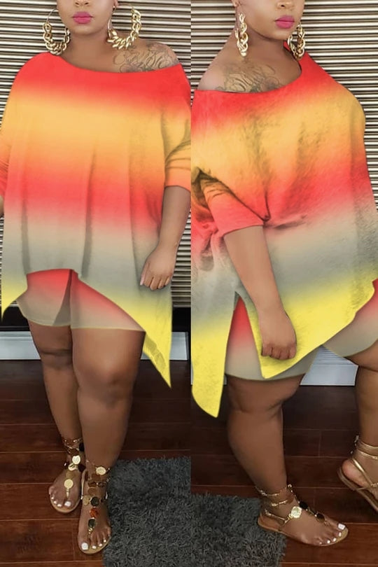 (S-5XL) Fashion slanted shoulder irregular suit with print