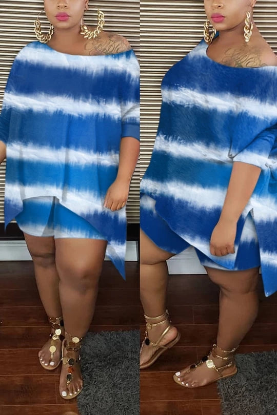 (S-5XL) Fashion slanted shoulder irregular suit with print