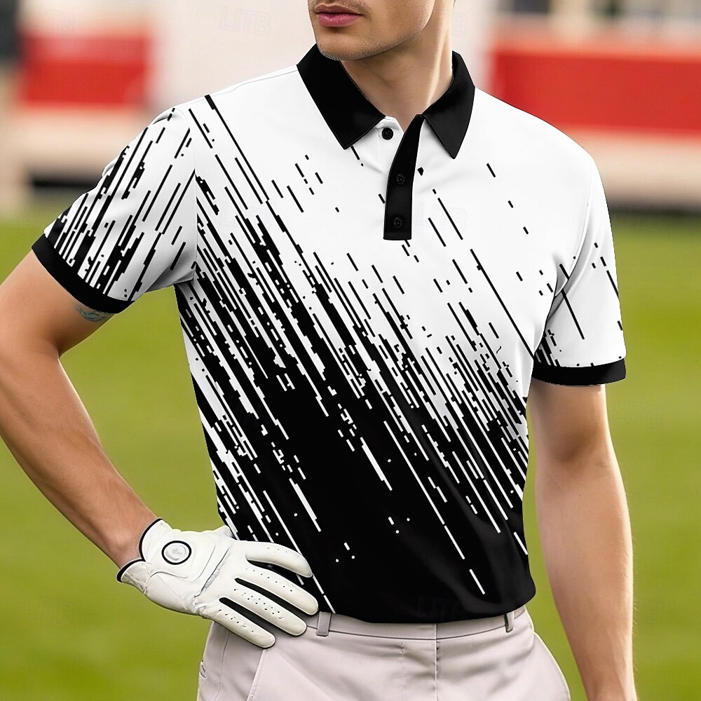 Diagonal Streak Gradient Print Contrast Collar Golf Polo Shirt for Men
