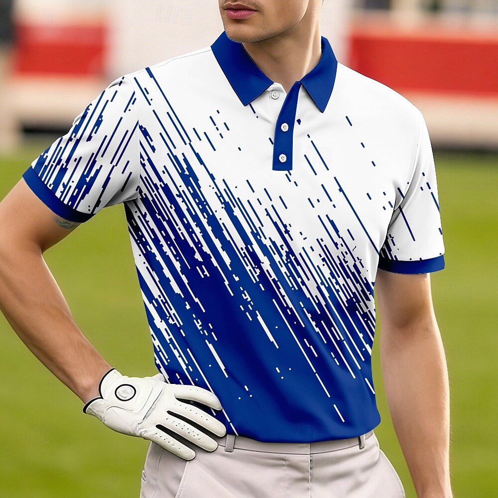 Diagonal Streak Gradient Print Contrast Collar Golf Polo Shirt for Men