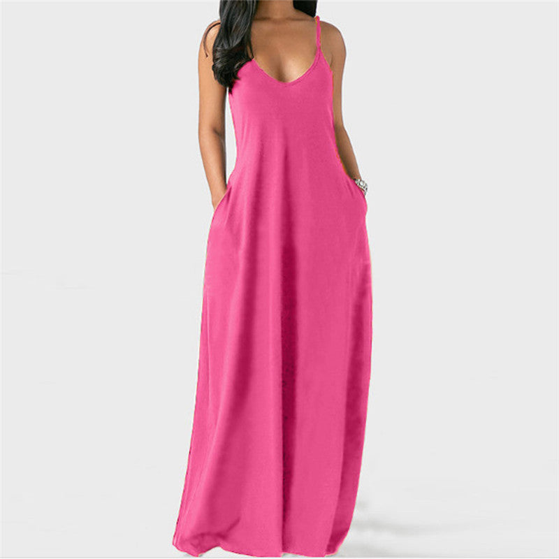 (S-5XL) Sturdy strappy dress with slanted pockets