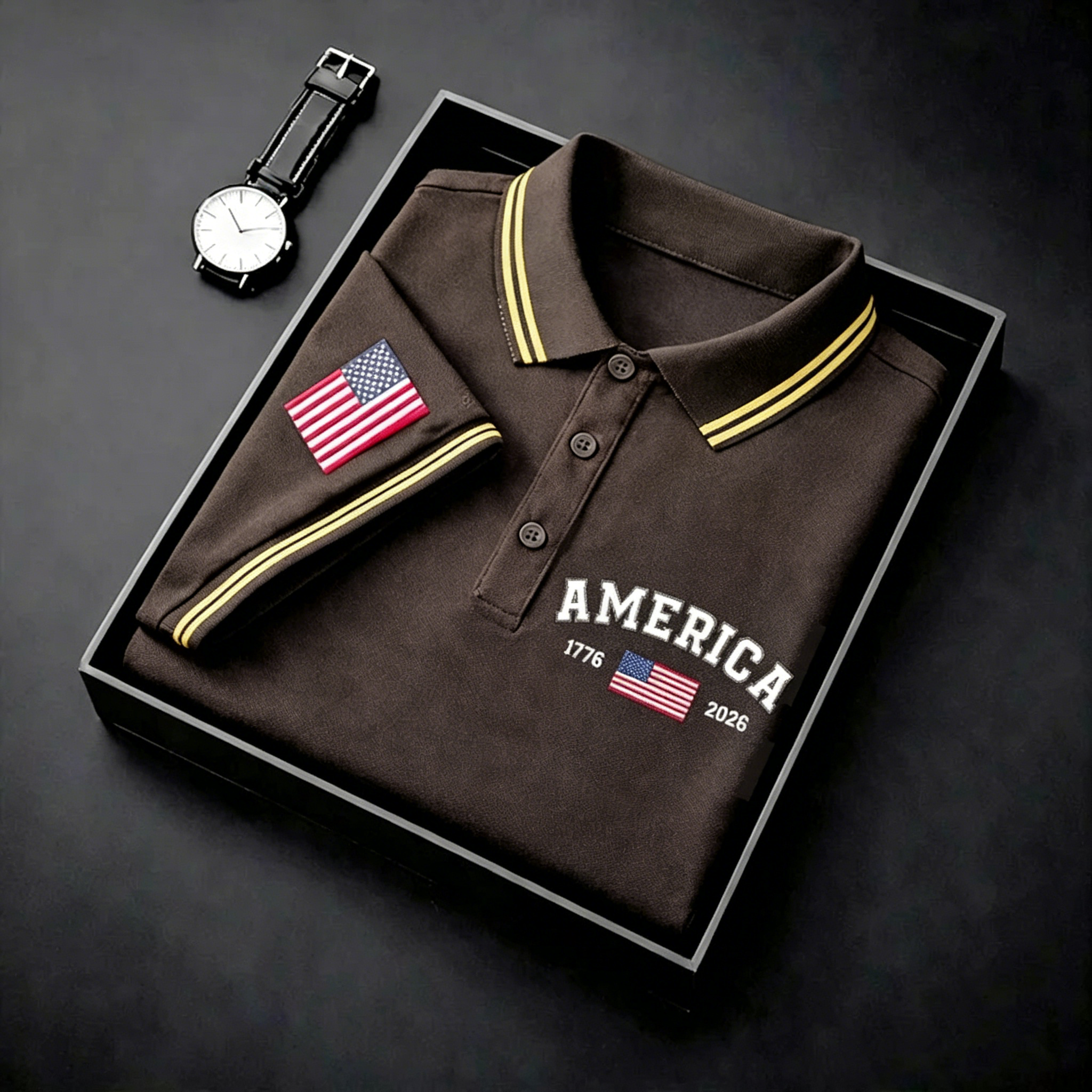 Men's USA Flag Golf Club Embroidered Polo Shirt - Patriotic Performance