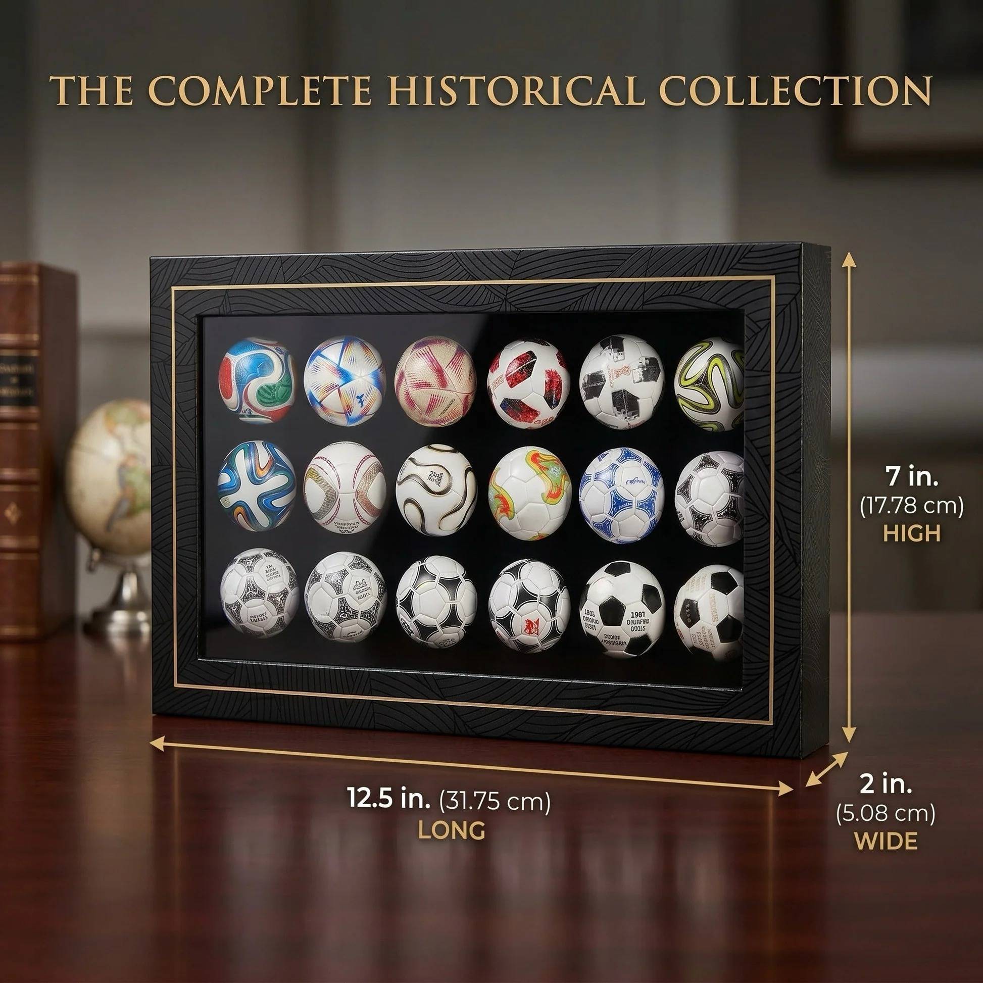 Complete Mini Football Replica Set With Wooden Gold Trim Display Box