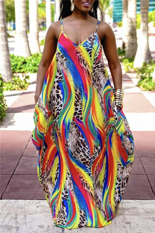 (L-4XL) Rainbow color Sexy backless dress with a V-neckline and strapless