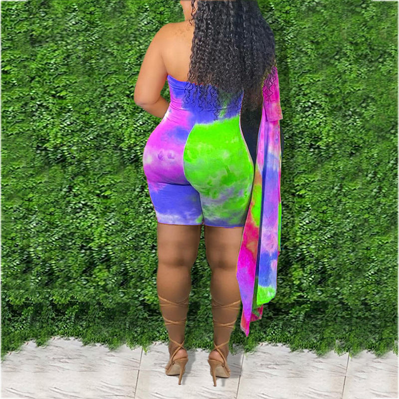 (L-5XL) Cotton tie-dye jumpsuit + long-sleeved cardigan
