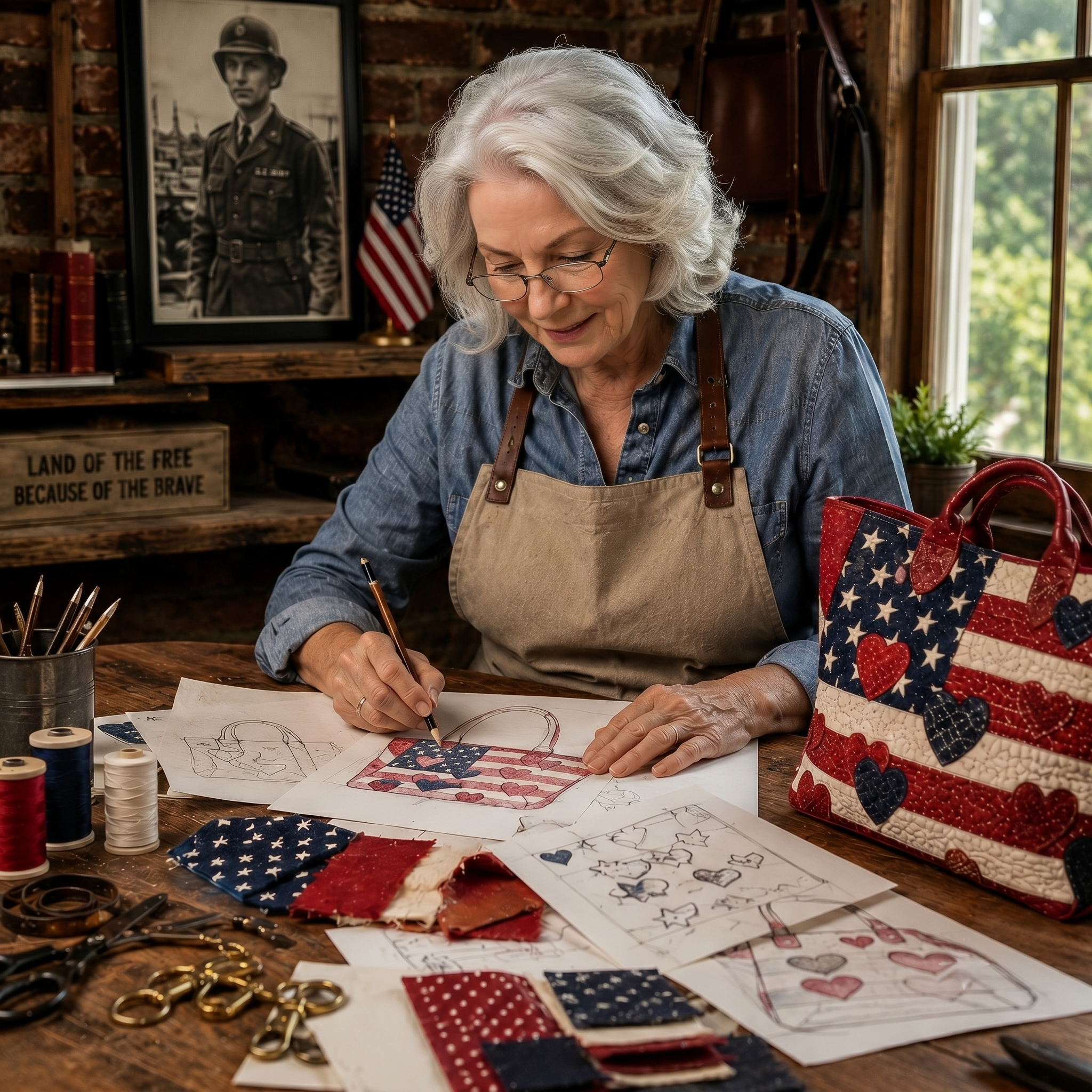 Flag Patch Sunflower Quilted Fabric Tote Bag