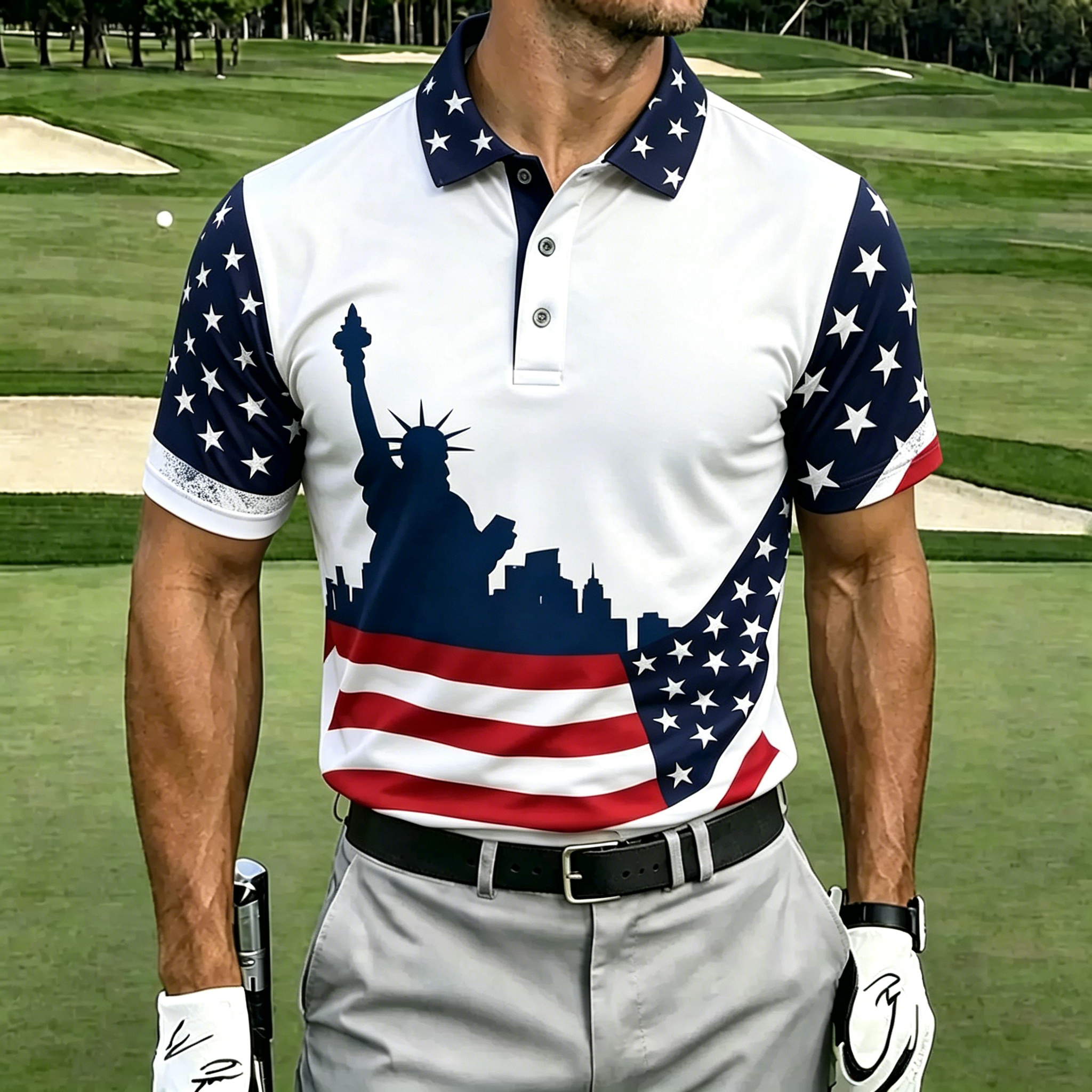 USA Patriotic Distressed American Flag Golf Polo Shirt | Tactical Eagle Patriotic Polo