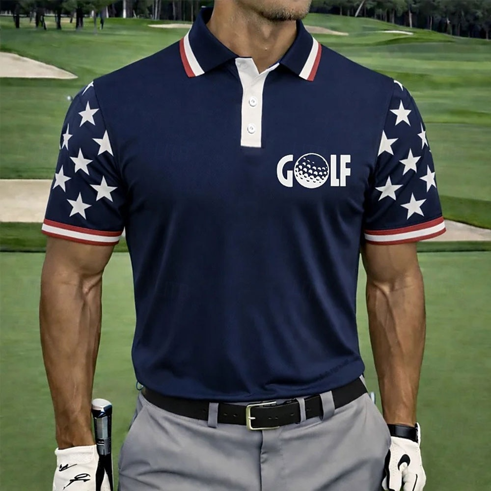 4th of July 2026   Men's American US Flag Polo Shirts Short Sleeve Polo Shirts Collared Shirts Casual Athleisure Buttons Spring & Summer Blue Black 3 Black 1