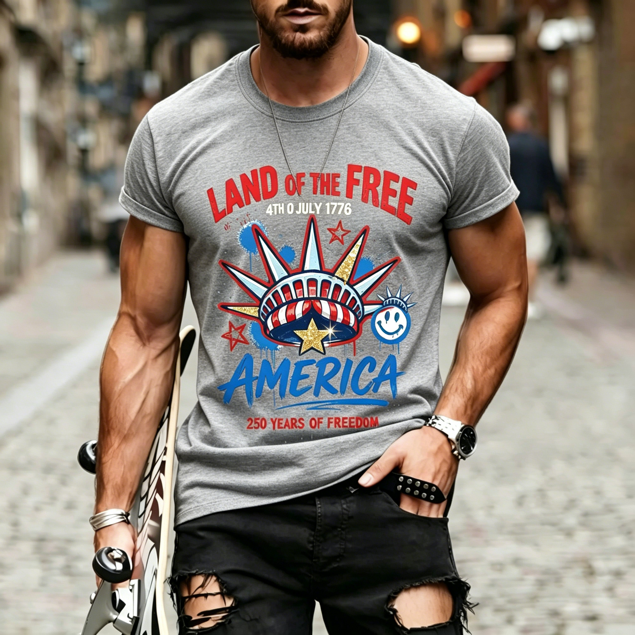 [Copy]Papa With Kids Names Airplane US Flag America's 250th Anniversary Patriotic Print Crew Neck Loose Fit Men Oversized Casual Tee