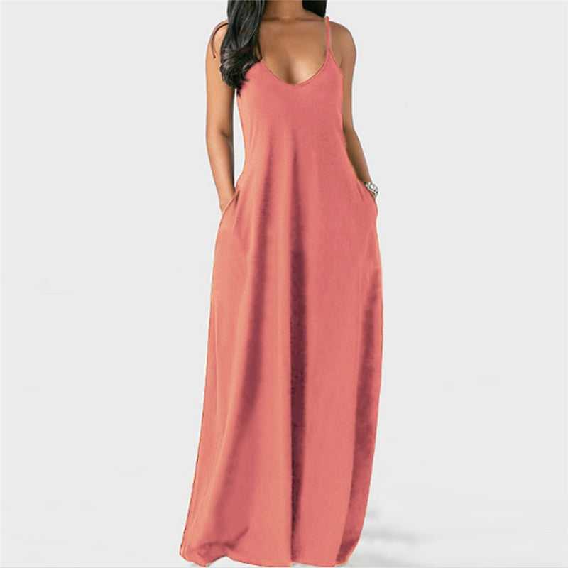 (S-5XL) Sturdy strappy dress with slanted pockets