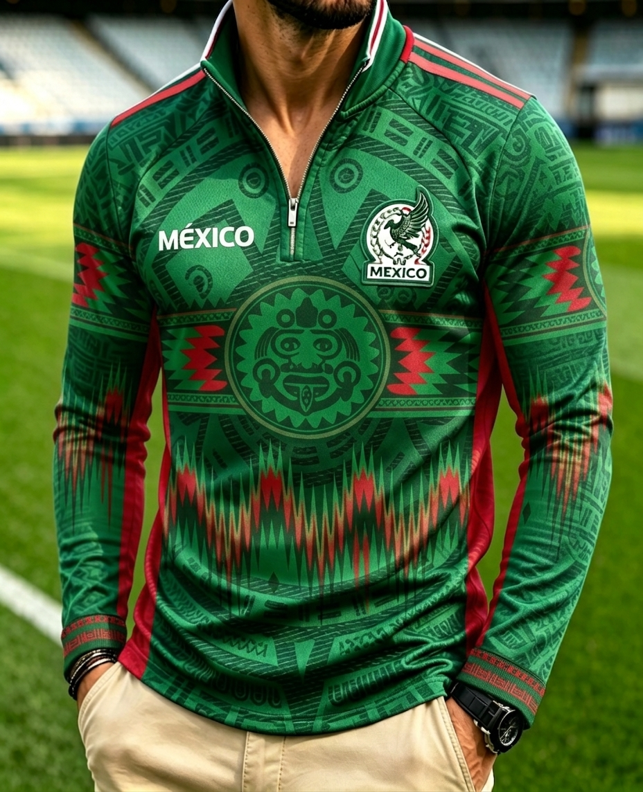 Men's Mexico National Team Aztec Tribal Short & Long Sleeve Patriotic Polo Shirt