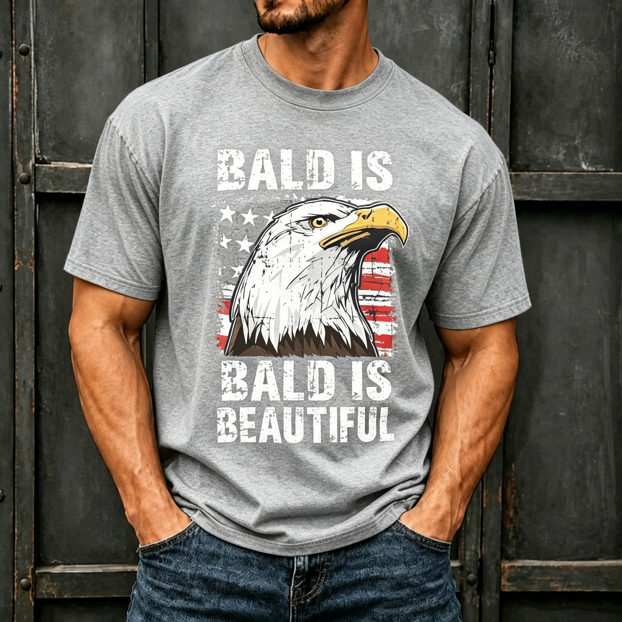 Grunge Bald Eagle American Flag  Patriotic Humor Print Oversized Crew Neck Men Basic T-Shirt