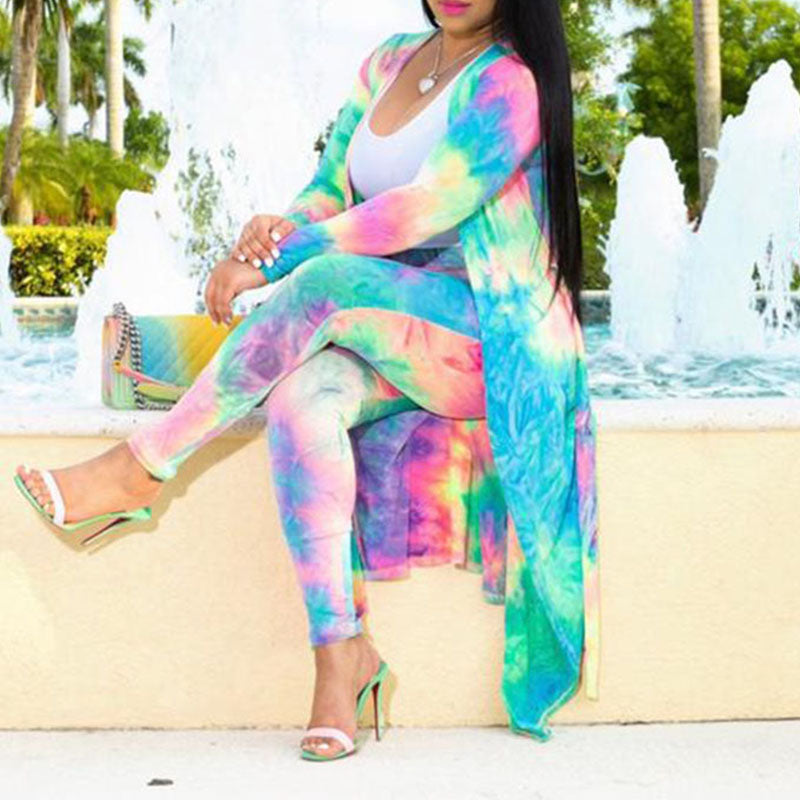 (S-4XL) Two-piece jacket and long-sleeved leggings in tie-dye colors