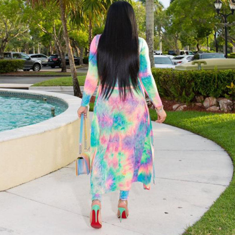 (S-4XL) Two-piece jacket and long-sleeved leggings in tie-dye colors